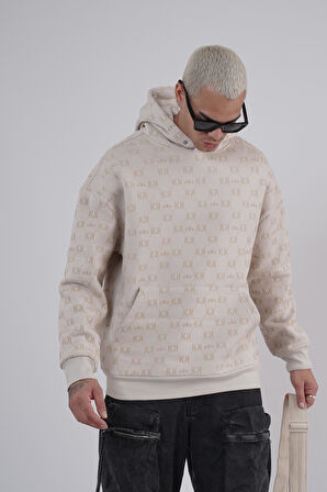 Kapüşonlu Flok Baskılı Kanguru Cepli Unisex Sweatshirt