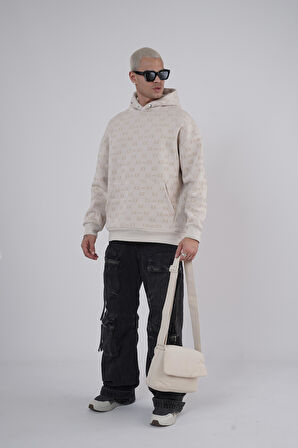 Kapüşonlu Flok Baskılı Kanguru Cepli Unisex Sweatshirt
