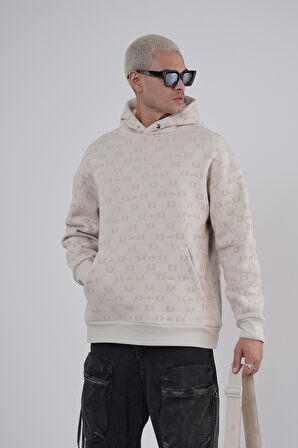 Kapüşonlu Flok Baskılı Kanguru Cepli Unisex Sweatshirt