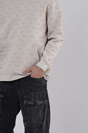 Kapüşonlu Flok Baskılı Kanguru Cepli Unisex Sweatshirt