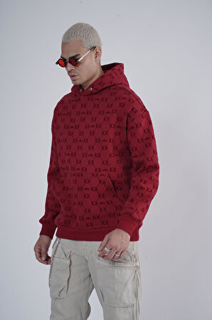 Kapüşonlu Flok Baskılı Kanguru Cepli Unisex Sweatshirt