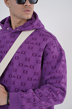 Kapüşonlu Flok Baskılı Kanguru Cepli Unisex Sweatshirt