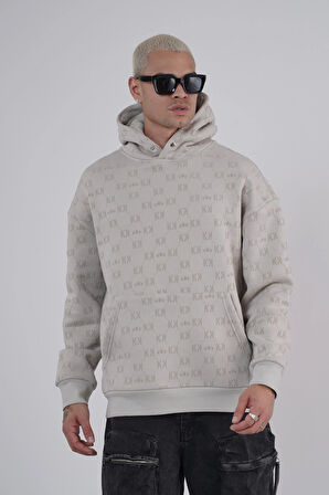 Kapüşonlu Flok Baskılı Kanguru Cepli Unisex Sweatshirt