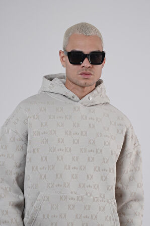 Kapüşonlu Flok Baskılı Kanguru Cepli Unisex Sweatshirt