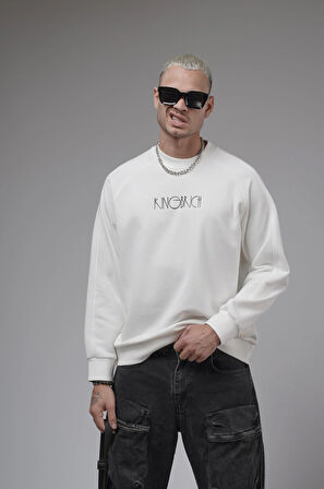 Ribanalı Yaka Reglan Kol Baskılı Oversize Kalıp Sweat