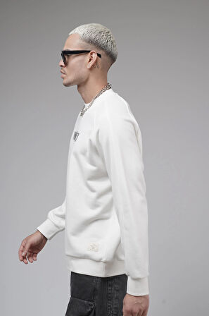 Ribanalı Yaka Reglan Kol Baskılı Oversize Kalıp Sweat