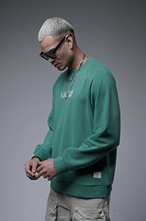 Ribanalı Yaka Reglan Kol Baskılı Oversize Kalıp Sweat