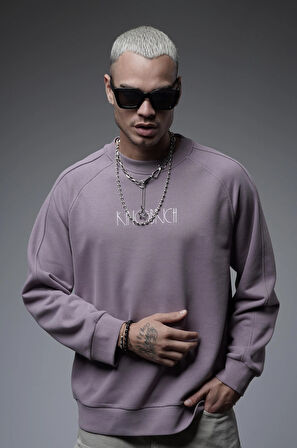 Ribanalı Yaka Reglan Kol Baskılı Oversize Kalıp Sweat