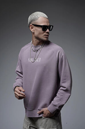 Ribanalı Yaka Reglan Kol Baskılı Oversize Kalıp Sweat