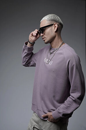 Ribanalı Yaka Reglan Kol Baskılı Oversize Kalıp Sweat