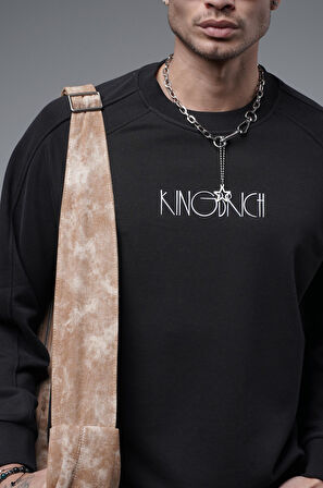 Ribanalı Yaka Reglan Kol Baskılı Oversize Kalıp Sweat