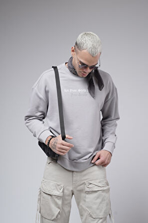 Oversize Kalıp Baskılı Yaka Kol Ribanalı Sweat