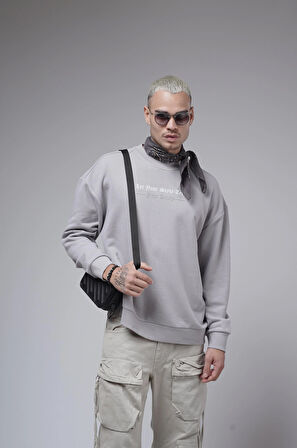 Oversize Kalıp Baskılı Yaka Kol Ribanalı Sweat