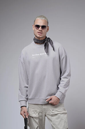 Oversize Kalıp Baskılı Yaka Kol Ribanalı Sweat