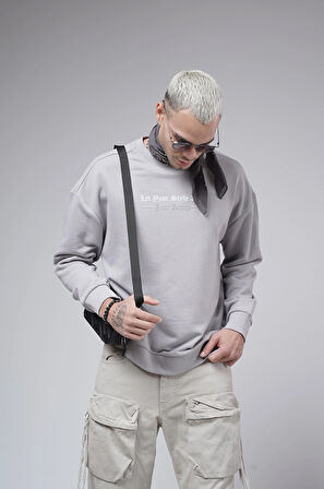 Oversize Kalıp Baskılı Yaka Kol Ribanalı Sweat