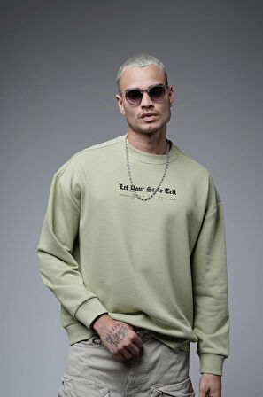 Oversize Kalıp Baskılı Yaka Kol Ribanalı Sweat