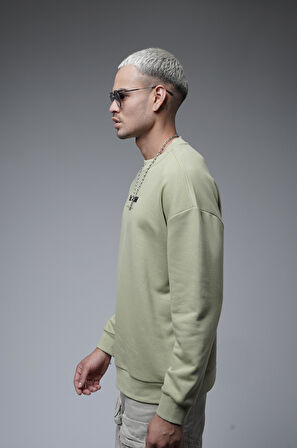 Oversize Kalıp Baskılı Yaka Kol Ribanalı Sweat