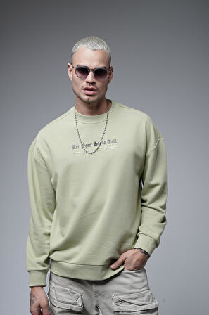 Oversize Kalıp Baskılı Yaka Kol Ribanalı Sweat
