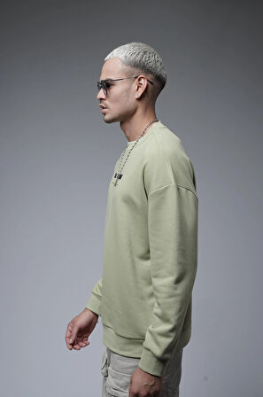 Oversize Kalıp Baskılı Yaka Kol Ribanalı Sweat