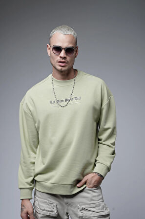 Oversize Kalıp Baskılı Yaka Kol Ribanalı Sweat