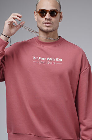 Oversize Kalıp Baskılı Yaka Kol Ribanalı Sweat