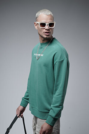 Oversize Kalıp Baskılı Yaka Kol Ribanalı Sweat