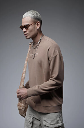 Oversize Kalıp Baskılı Yaka Kol Ribanalı Sweat