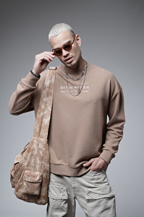 Oversize Kalıp Baskılı Yaka Kol Ribanalı Sweat