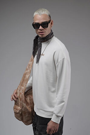 Oversize Kalıp Baskılı Yaka Kol Ribanalı Sweat