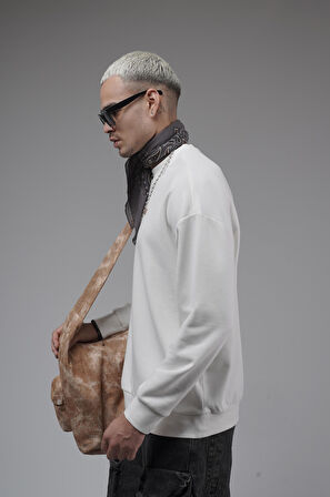 Oversize Kalıp Baskılı Yaka Kol Ribanalı Sweat