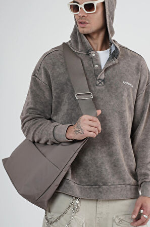 Kapüşonlu Çıt Çıt Detaylı Yıkamalı Oversiza Kalıp Sweatshirt