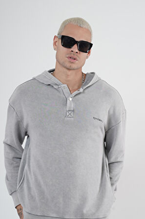 Kapüşonlu Çıt Çıt Detaylı Yıkamalı Oversiza Kalıp Sweatshirt