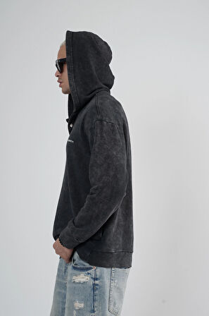 Kapüşonlu Çıt Çıt Detaylı Yıkamalı Oversiza Kalıp Sweatshirt