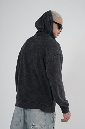 Kapüşonlu Çıt Çıt Detaylı Yıkamalı Oversiza Kalıp Sweatshirt