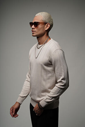 King Brich Bisiklet Yaka Fitilli Esnek Triko Kazak