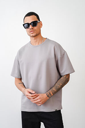 Bisiklet Yaka Oversize Düz Unisex Tişört