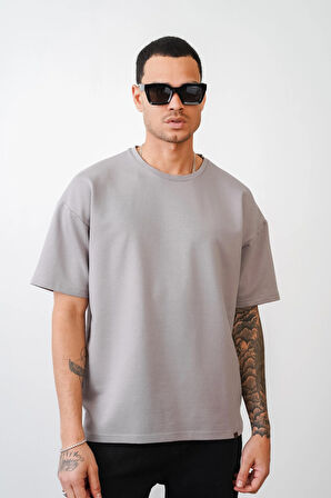 Bisiklet Yaka Oversize Düz Unisex Tişört