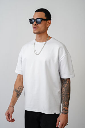 Bisiklet Yaka Oversize Düz Unisex Tişört