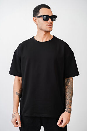 Bisiklet Yaka Oversize Düz Unisex Tişört