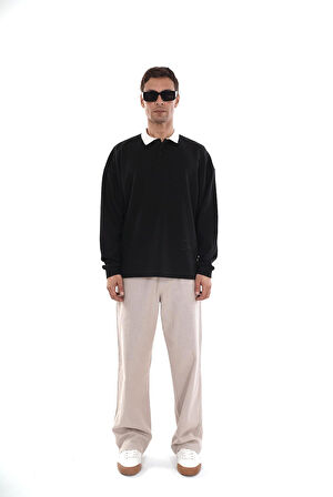 Kingbrich Polo Yaka Nakış Detaylı Oversize Kalıp Erkek Sweatshirt