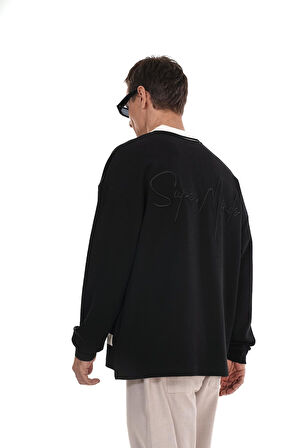 Kingbrich Polo Yaka Nakış Detaylı Oversize Kalıp Erkek Sweatshirt