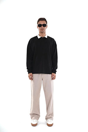 Kingbrich Polo Yaka Nakış Detaylı Oversize Kalıp Erkek Sweatshirt