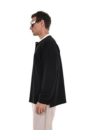 Kingbrich Polo Yaka Nakış Detaylı Oversize Kalıp Erkek Sweatshirt