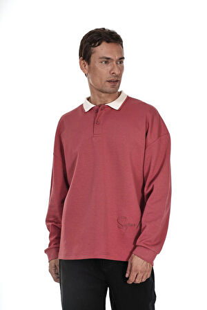 Kingbrich Polo Yaka Nakış Detaylı Oversize Kalıp Erkek Sweatshirt