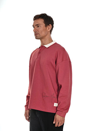 Kingbrich Polo Yaka Nakış Detaylı Oversize Kalıp Erkek Sweatshirt