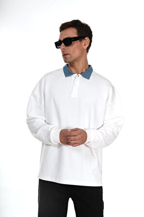 Kingbrich Polo Yaka Nakış Detaylı Oversize Kalıp Erkek Sweatshirt