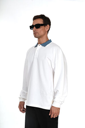Kingbrich Polo Yaka Nakış Detaylı Oversize Kalıp Erkek Sweatshirt