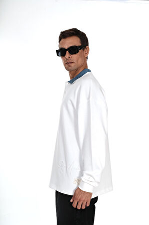Kingbrich Polo Yaka Nakış Detaylı Oversize Kalıp Erkek Sweatshirt