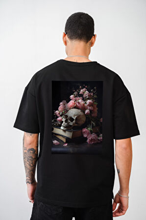 Oversize Kalıp Kuru Kafa Baskılı Unisex Tişört