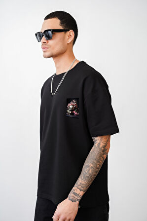 Oversize Kalıp Kuru Kafa Baskılı Unisex Tişört
